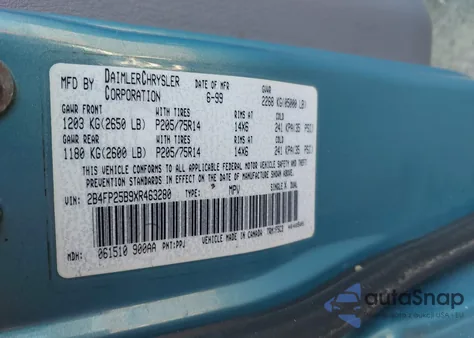 1999 Dodge Caravan z USA, uszkodzony, nr VIN 2B4FP25B9XR463280